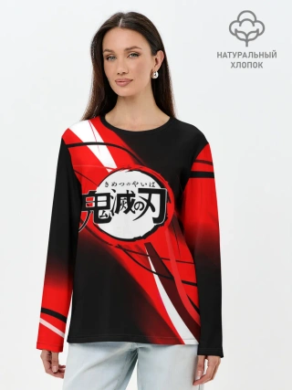 Лонгслив женский. Хлопок / KIMETSU NO YAIBA абстракция