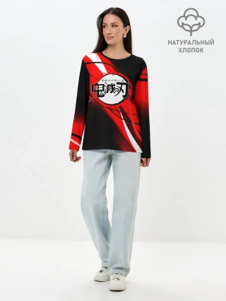 Лонгслив женский. Хлопок / KIMETSU NO YAIBA абстракция