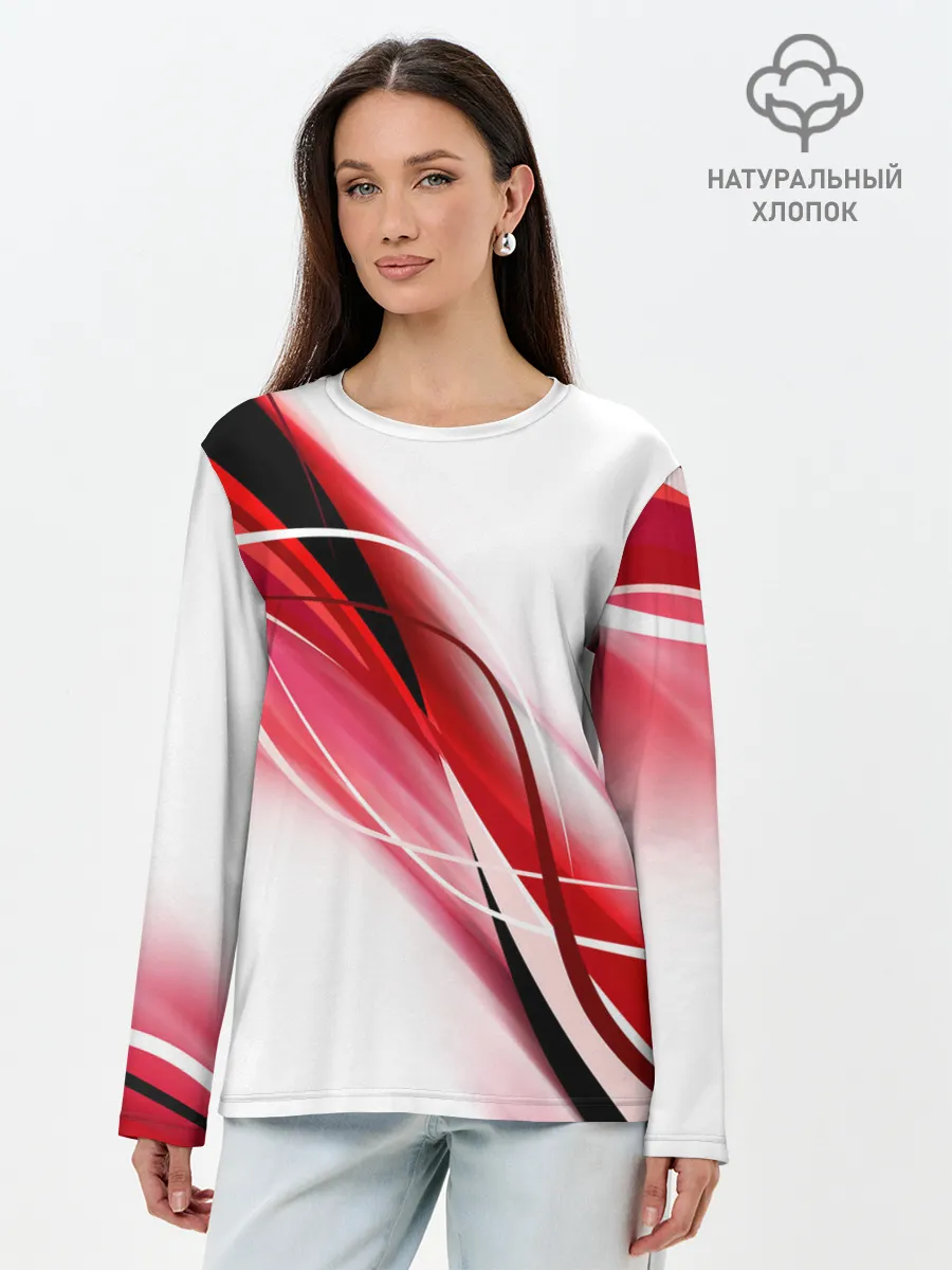 Лонгслив женский. Хлопок / GEOMETRY STRIPES RED