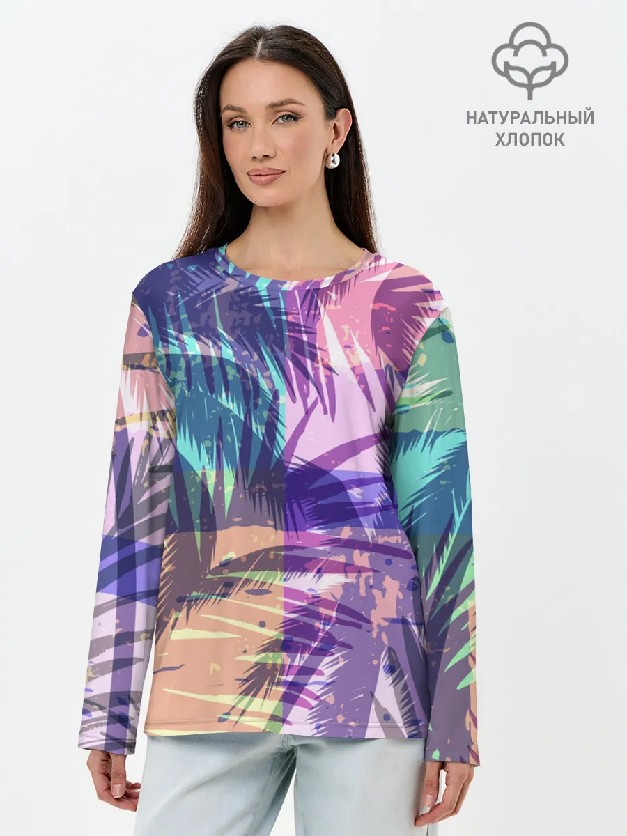 Лонгслив женский. Хлопок / Тропики