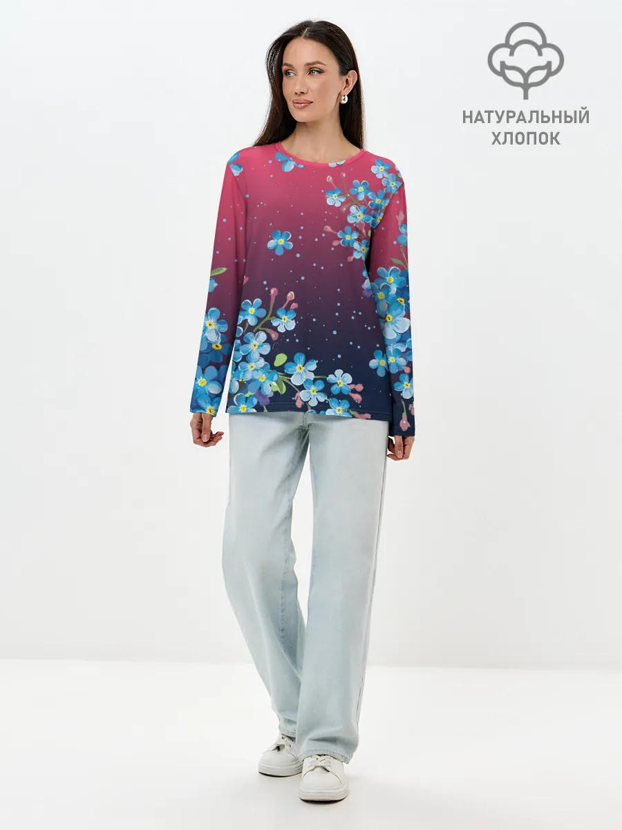 Лонгслив женский. Хлопок / НЕЗАБУДКИ