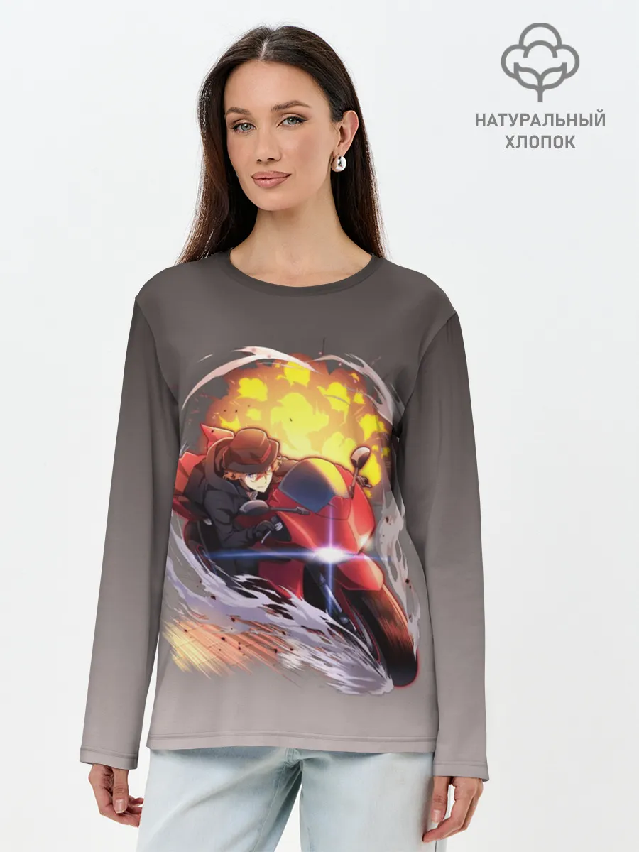 Лонгслив женский. Хлопок / Чуя Накахара на мотоцикле взрыв