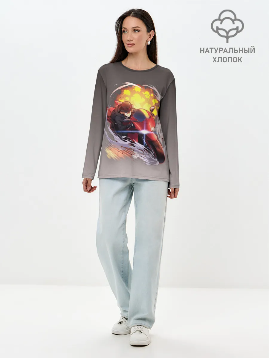 Лонгслив женский. Хлопок / Чуя Накахара на мотоцикле взрыв