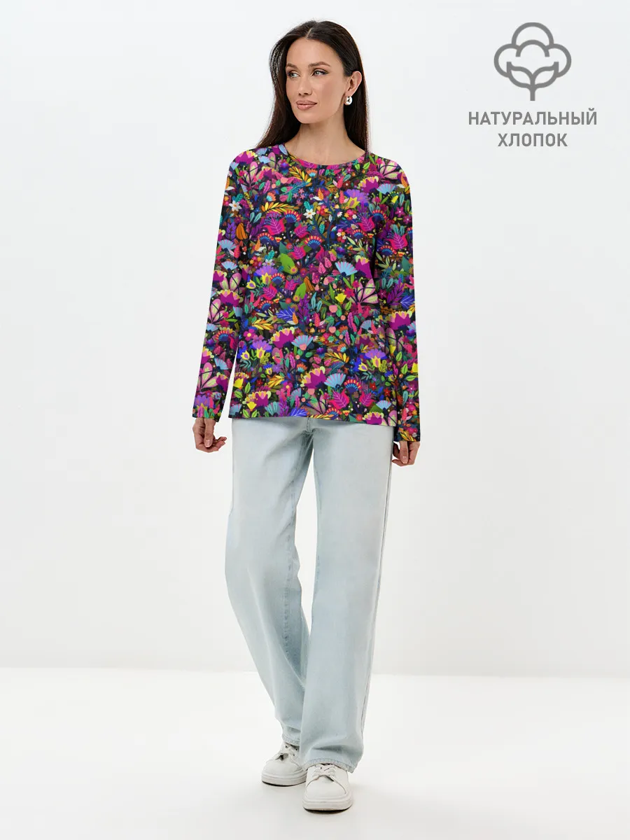 Лонгслив женский. Хлопок / Мистические цветы