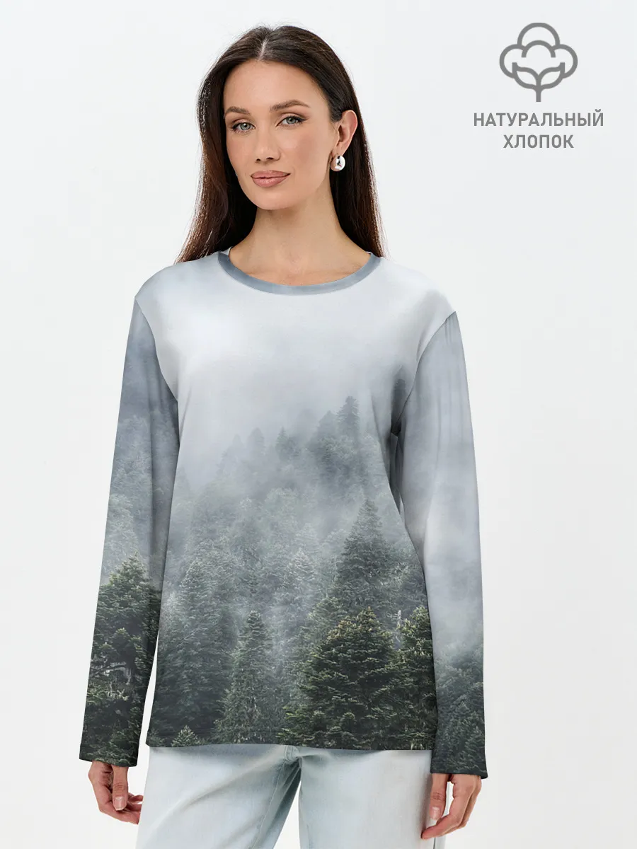 Лонгслив женский. Хлопок / Туманный лес