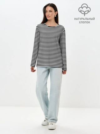 Лонгслив женский. Хлопок / В ЧЕРНО-БЕЛУЮ ПОЛОСКУ