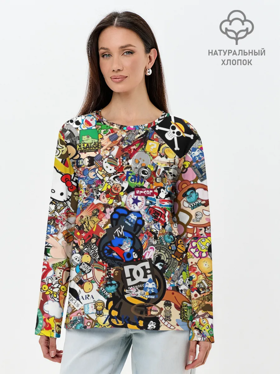 Лонгслив женский. Хлопок / Стикеры