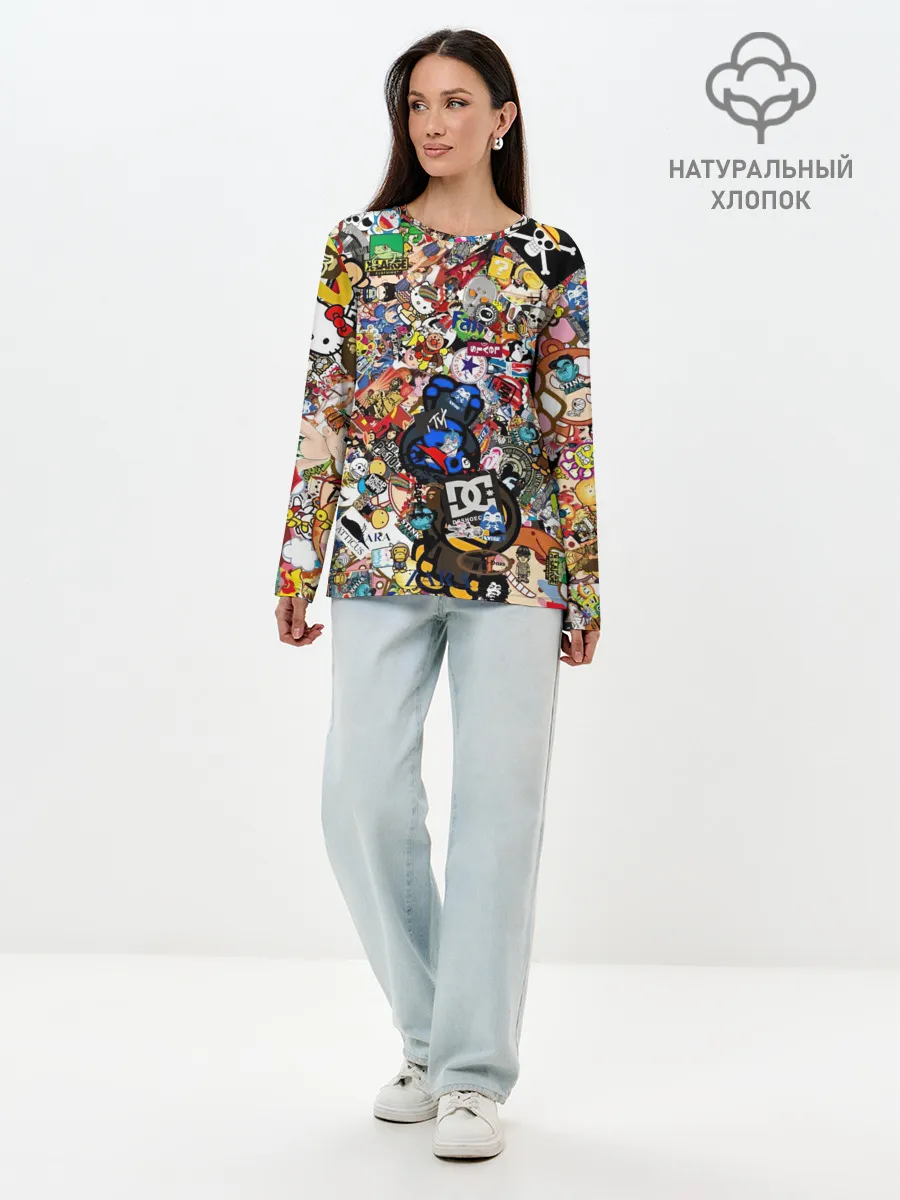 Лонгслив женский. Хлопок / Стикеры