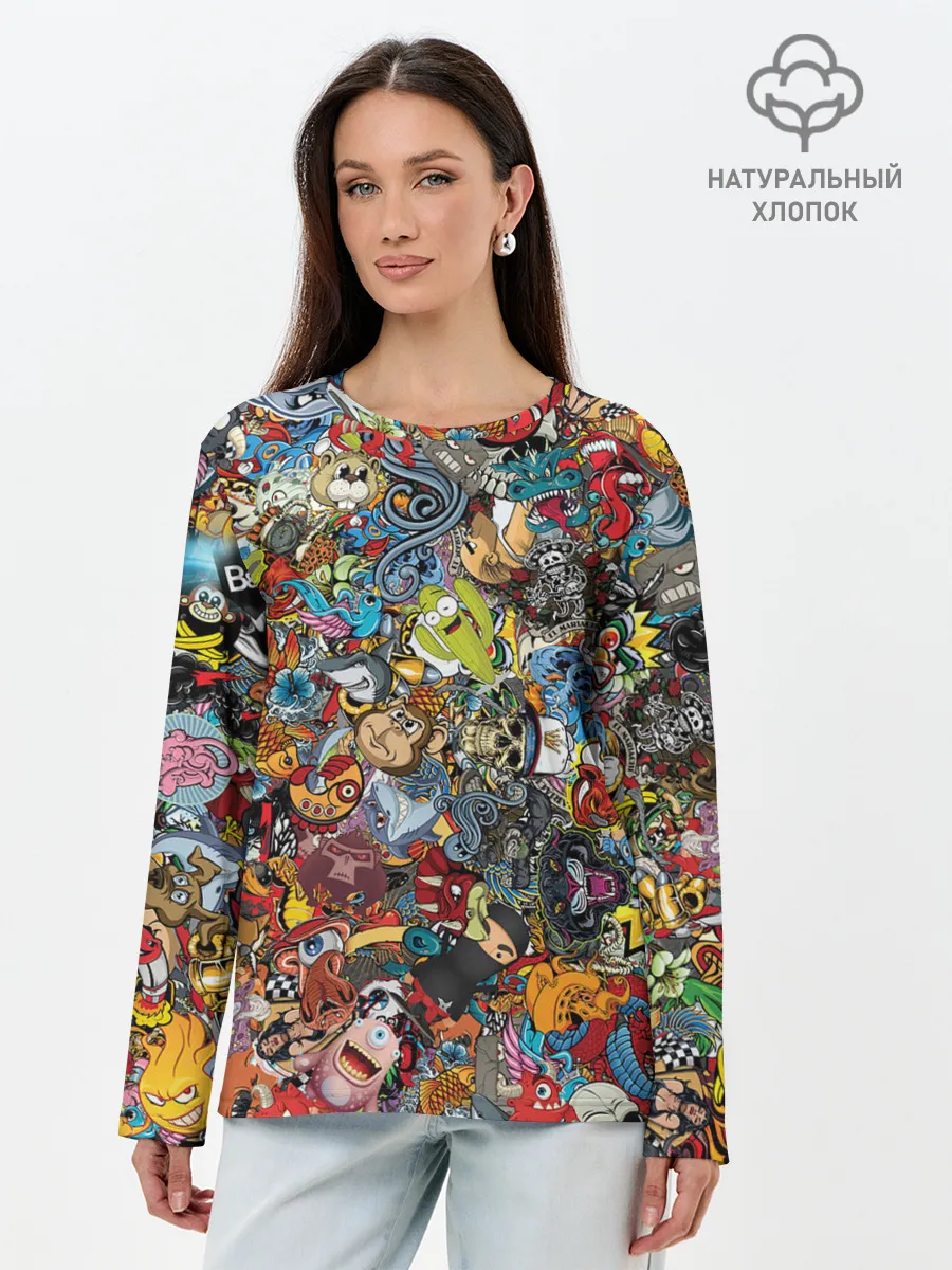 Лонгслив женский. Хлопок / Стикеры