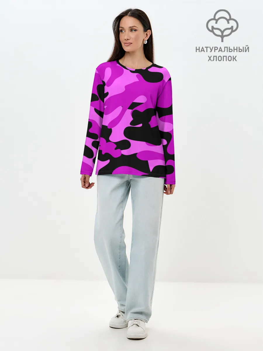 Лонгслив женский. Хлопок / Цветной камуфляж