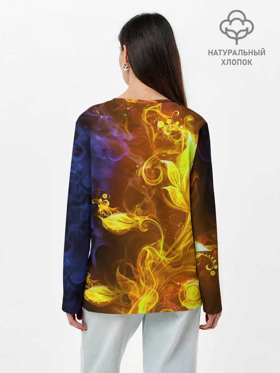 Лонгслив женский. Хлопок / Огненный цветок