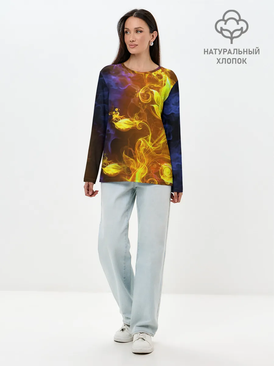 Лонгслив женский. Хлопок / Огненный цветок