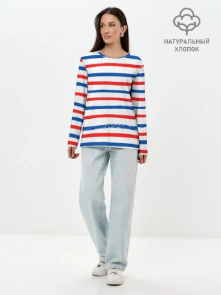 Лонгслив женский. Хлопок / Морская полоска