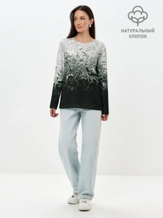 Лонгслив женский. Хлопок / Разводы жидкость абстракция