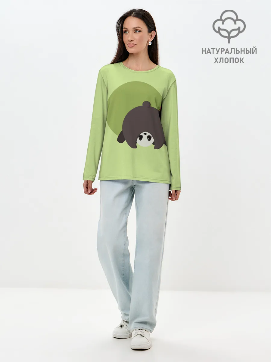 Лонгслив женский. Хлопок / Прикольная панда с бабочкой