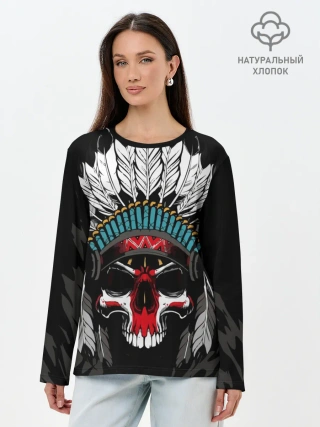Лонгслив женский. Хлопок / Череп
