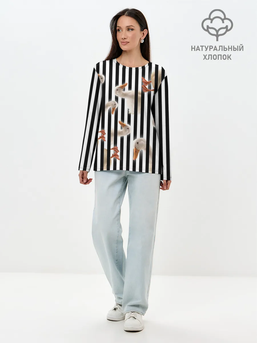 Лонгслив женский. Хлопок / Гуси