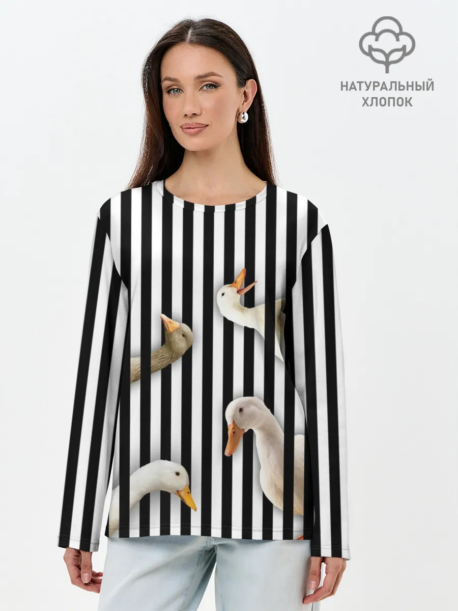 Лонгслив женский. Хлопок / Гуси