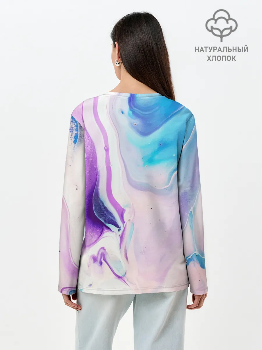 Лонгслив женский. Хлопок / Акварельные разводы