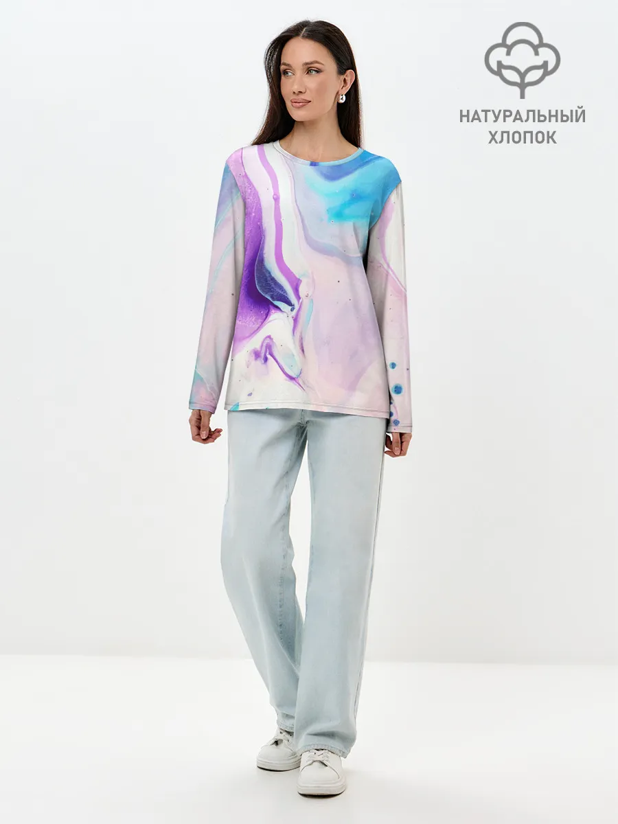 Лонгслив женский. Хлопок / Акварельные разводы