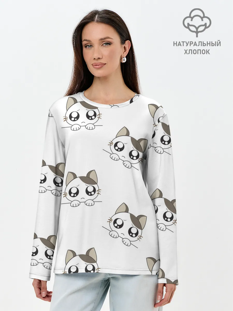 Лонгслив женский. Хлопок / Котята