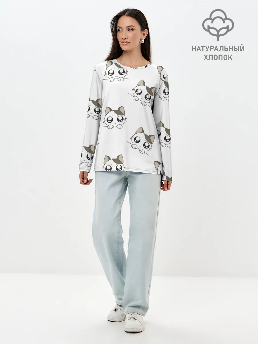 Лонгслив женский. Хлопок / Котята