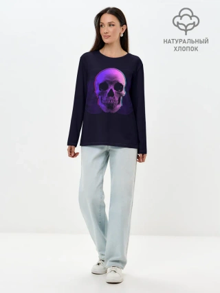 Лонгслив женский. Хлопок / 3D Череп