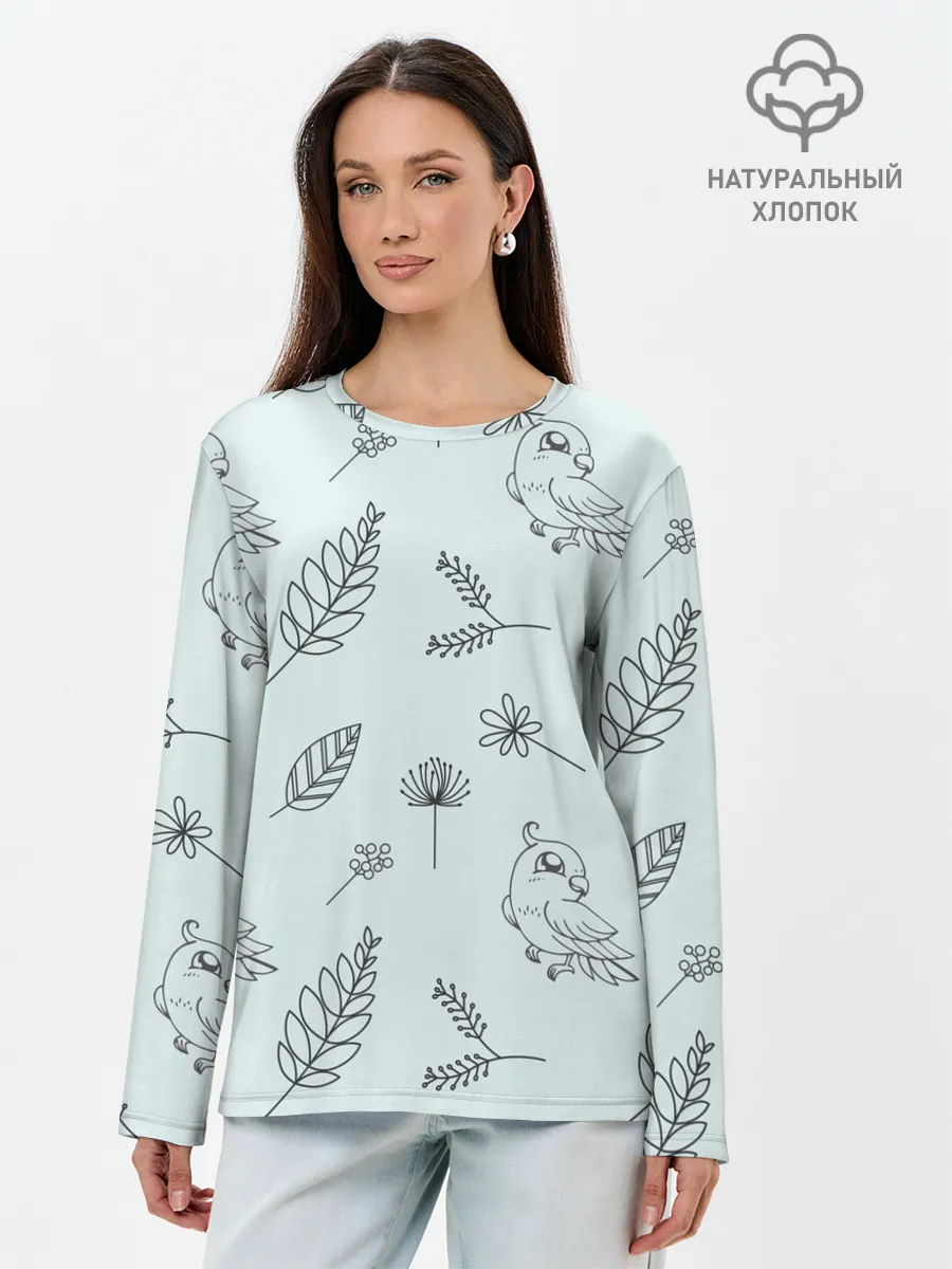 Лонгслив женский. Хлопок / Милые птички