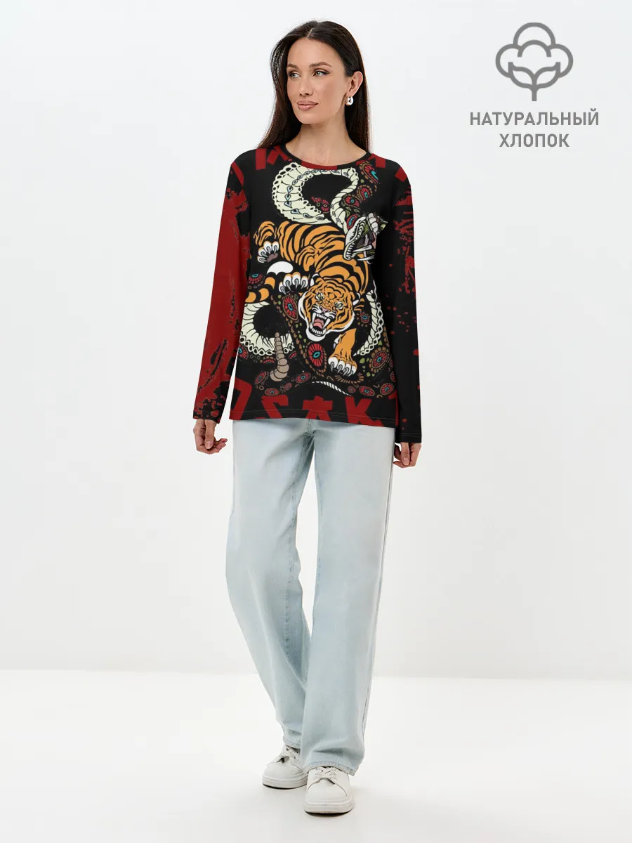 Лонгслив женский. Хлопок / Японский Тигр