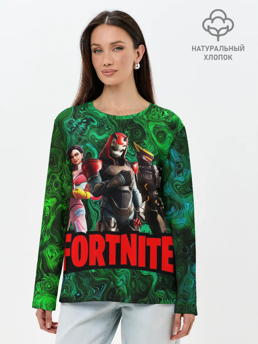Лонгслив женский. Хлопок / Фортнайт | Волны