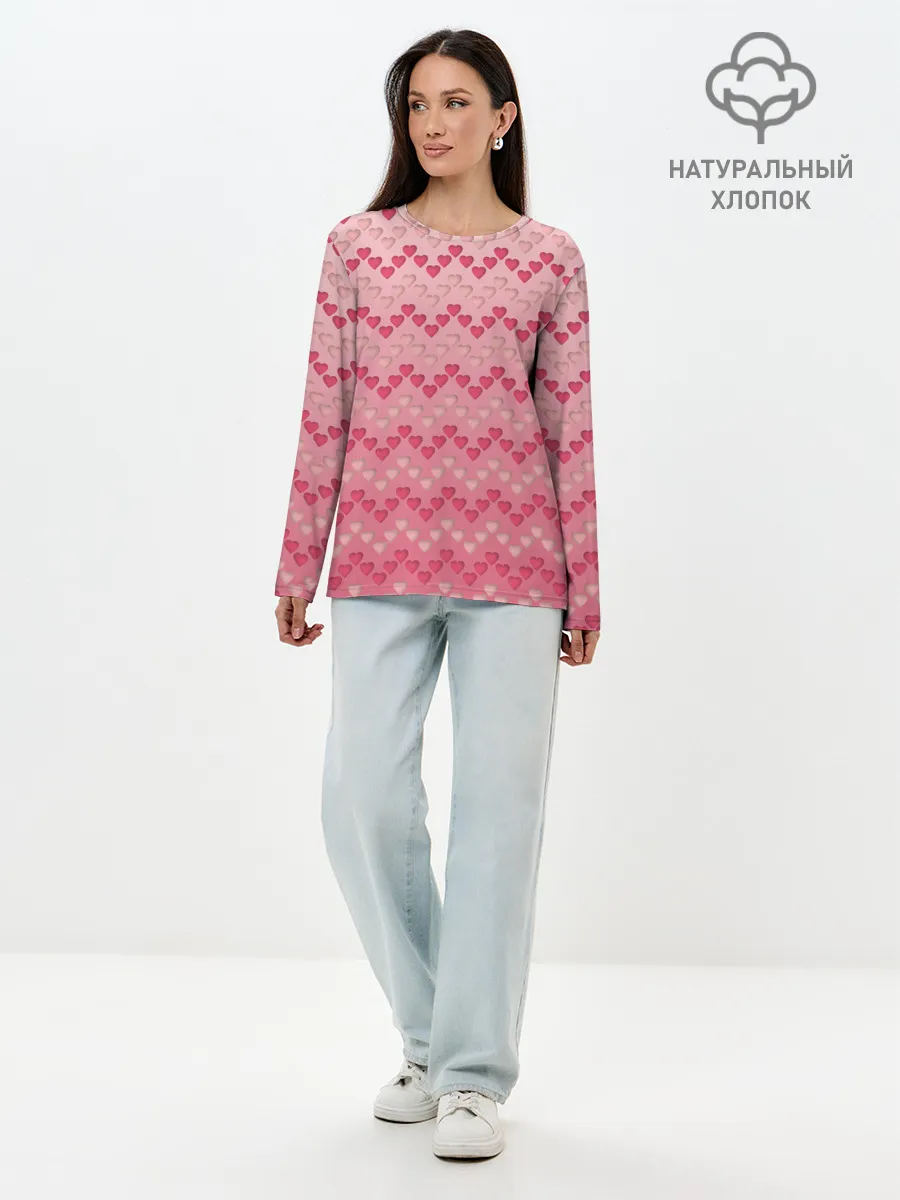 Лонгслив женский. Хлопок / узор милые сердца зигзагами