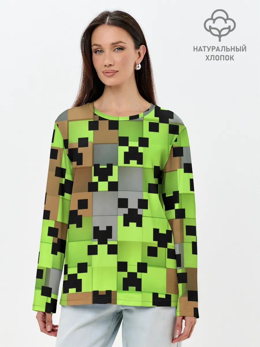 Лонгслив женский. Хлопок / Minecraft.