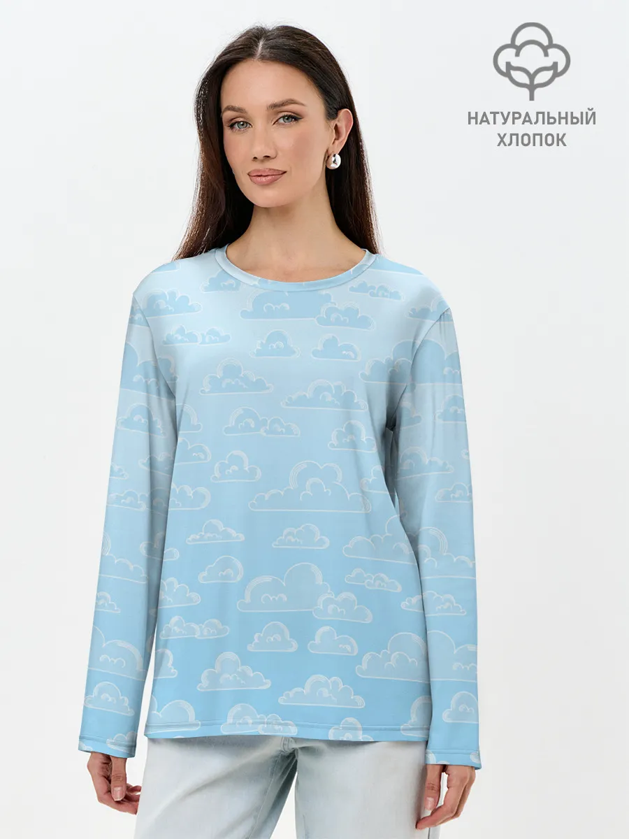 Лонгслив женский. Хлопок / Очень светлые голубые облака