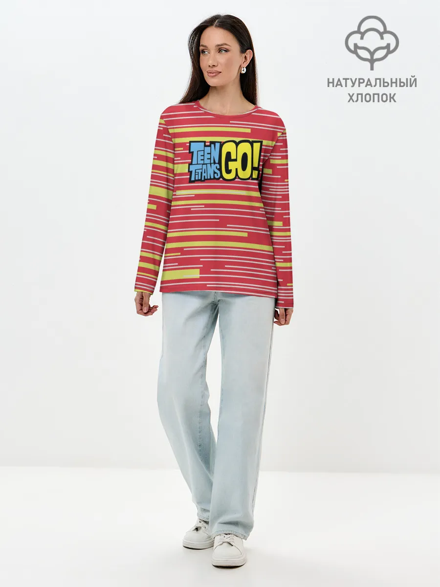 Лонгслив женский. Хлопок / Логотип Юные титаны, вперед!