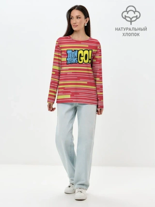 Лонгслив женский. Хлопок / Логотип Юные титаны, вперед!