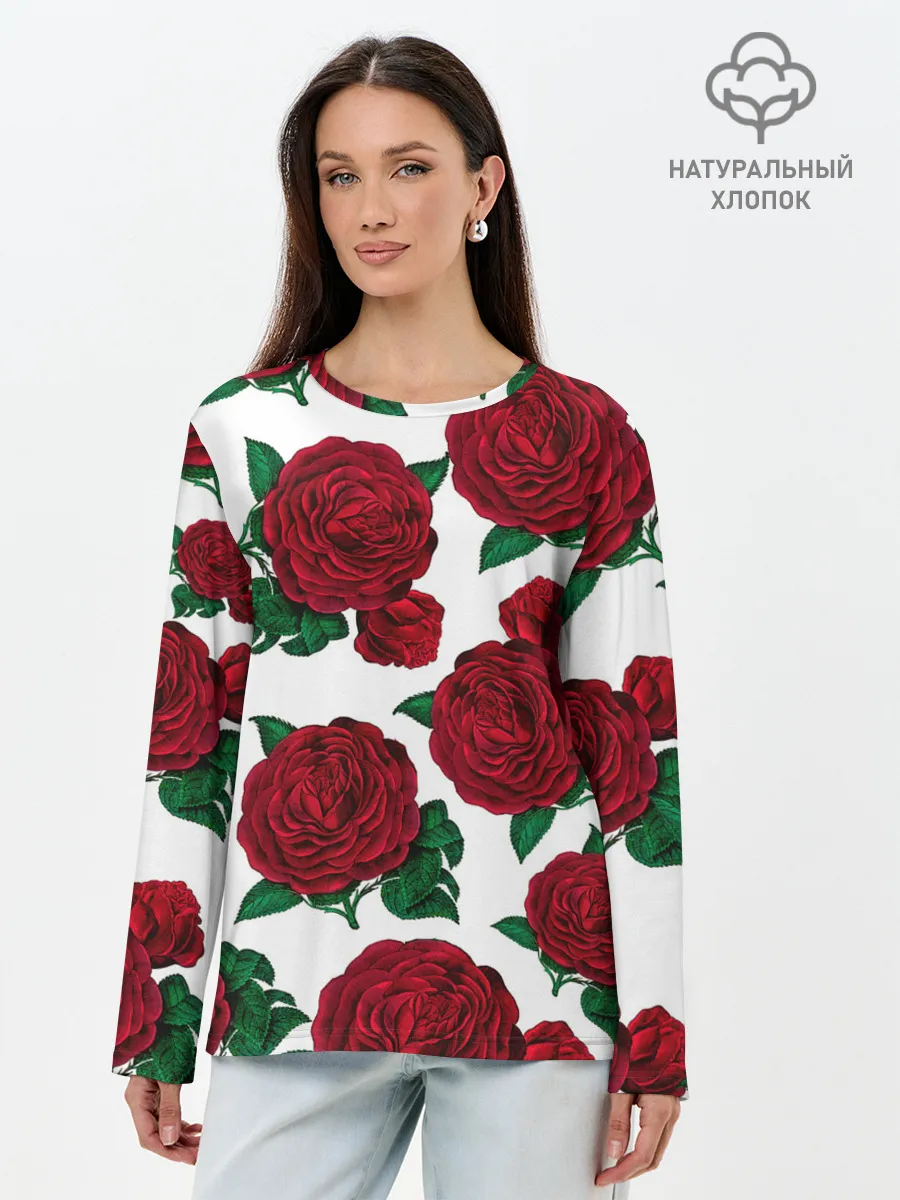 Лонгслив женский. Хлопок / Винтажные розы