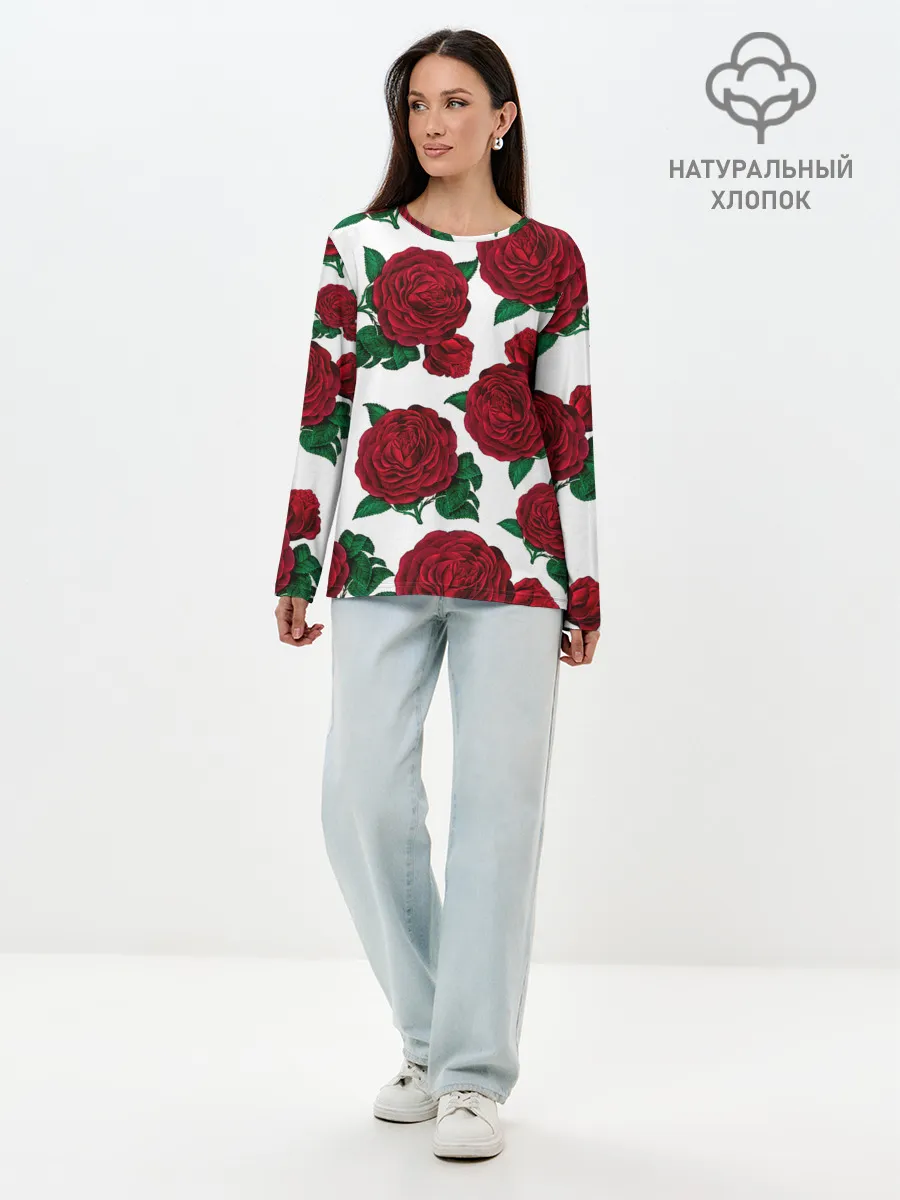 Лонгслив женский. Хлопок / Винтажные розы
