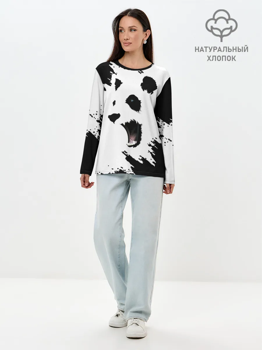 Лонгслив женский. Хлопок / Панда | ЧБ