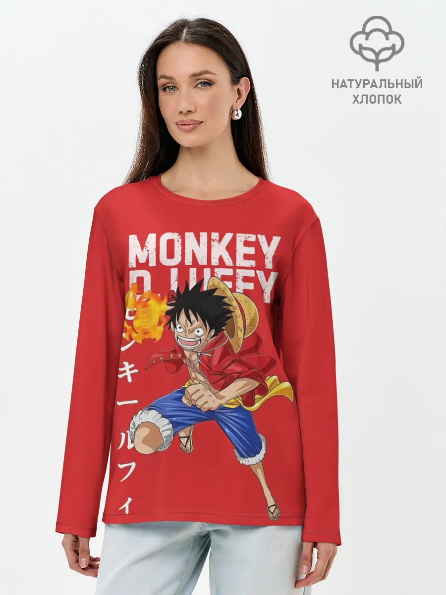 Лонгслив женский. Хлопок / Monkey D. Luffy на красном