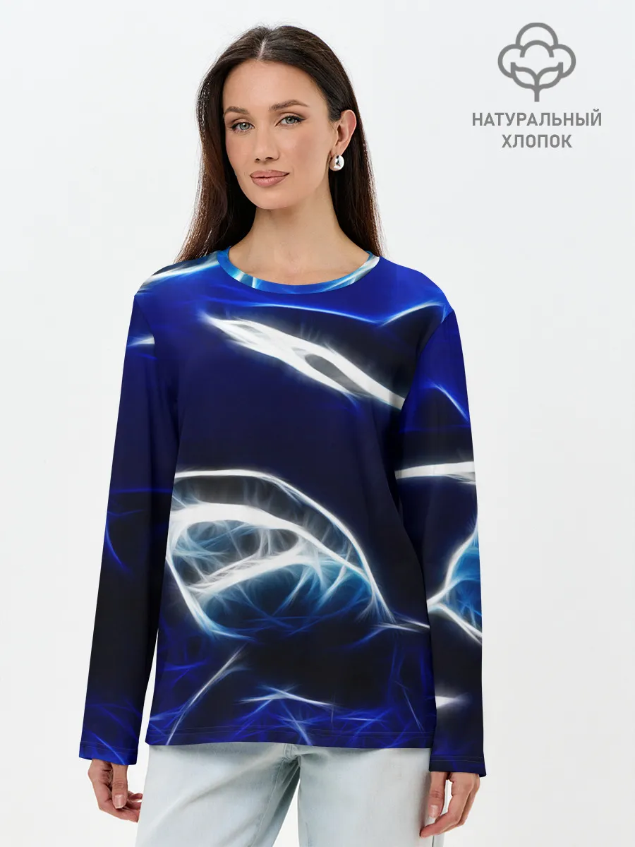 Лонгслив женский. Хлопок / ДЕЛЬФИН В МОРЕ.