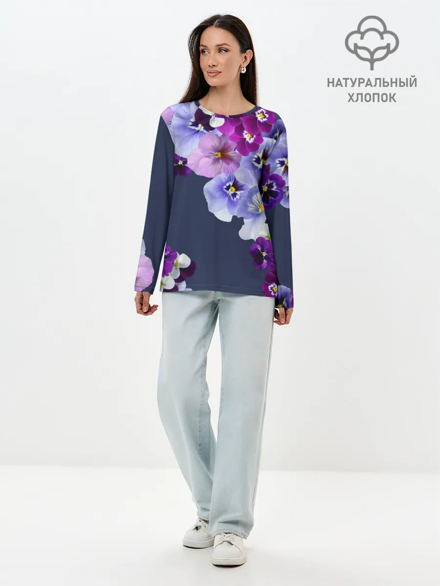 Лонгслив женский. Хлопок / Анютки