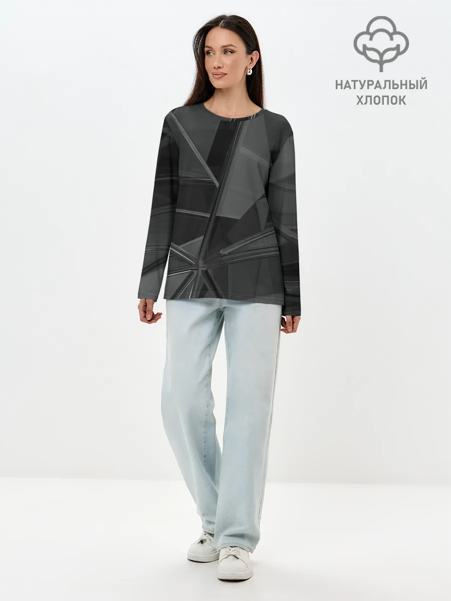 Лонгслив женский. Хлопок / Stone | Black