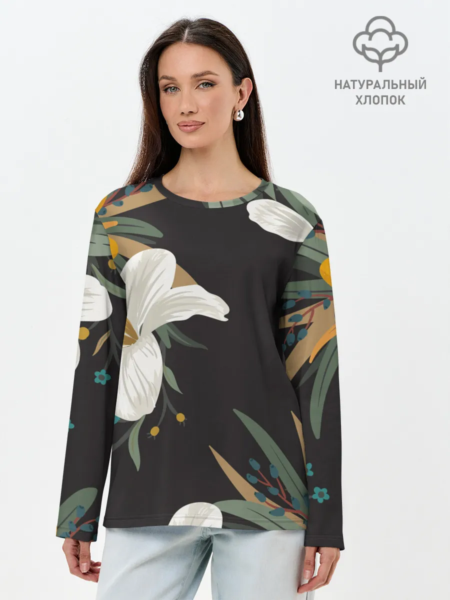 Лонгслив женский. Хлопок / Цветочный арт