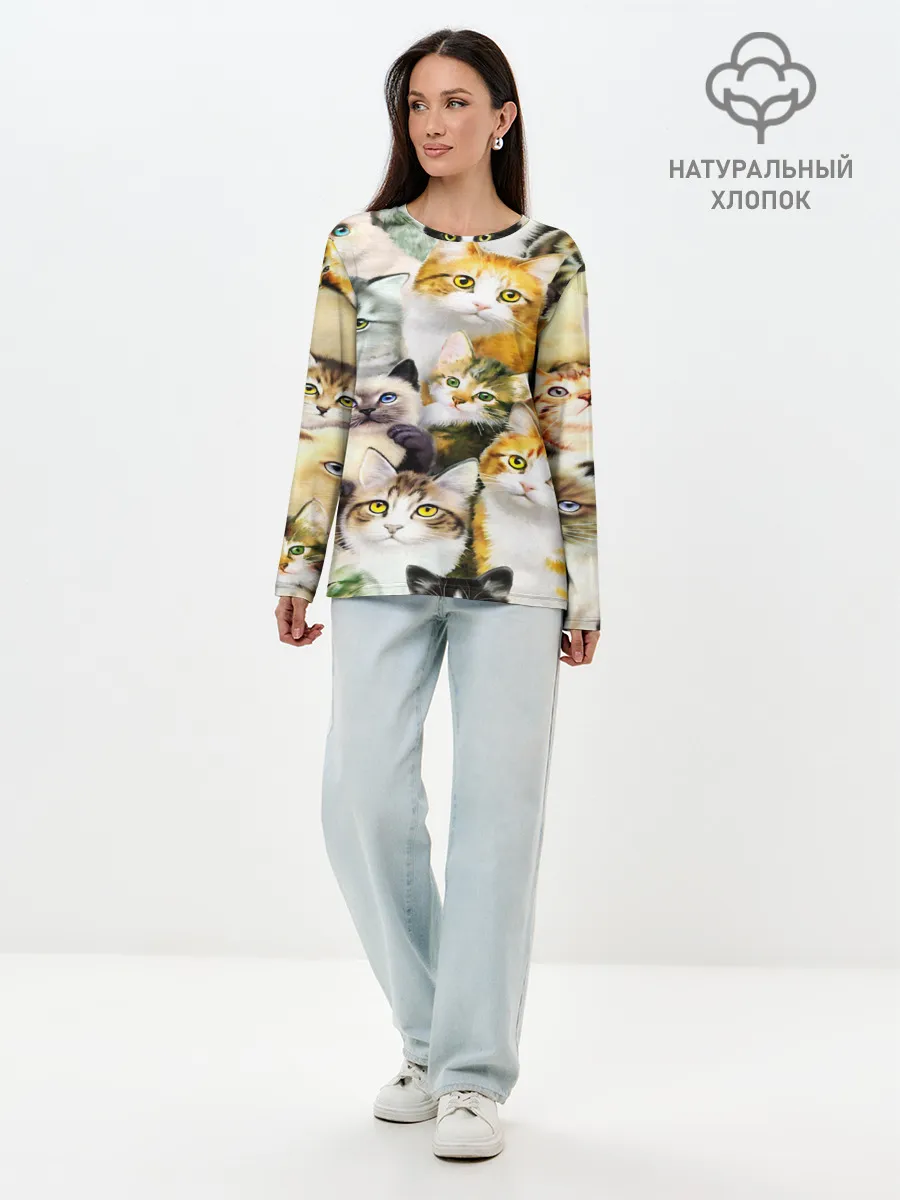 Лонгслив женский. Хлопок / КОТЫ