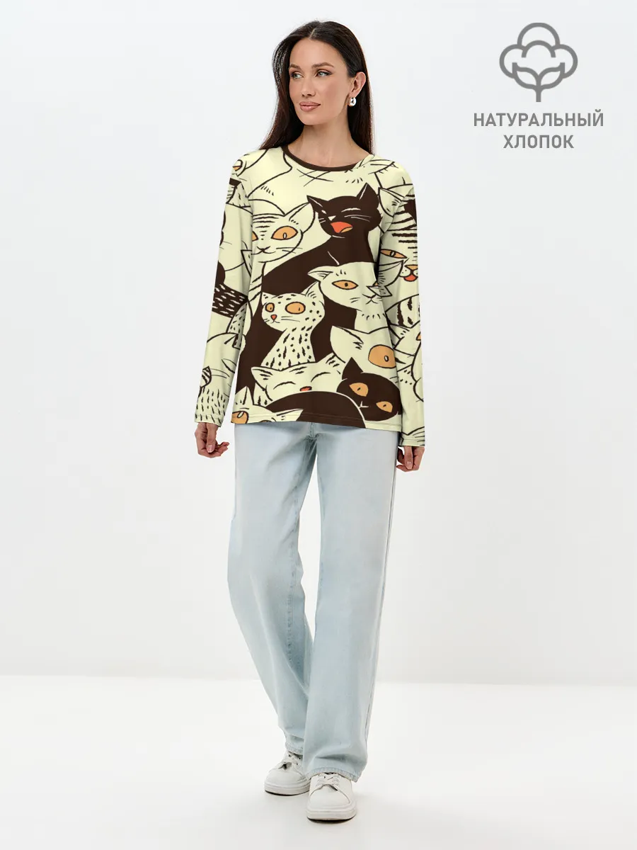 Лонгслив женский. Хлопок / КОТЯТА ПАТТЕРН