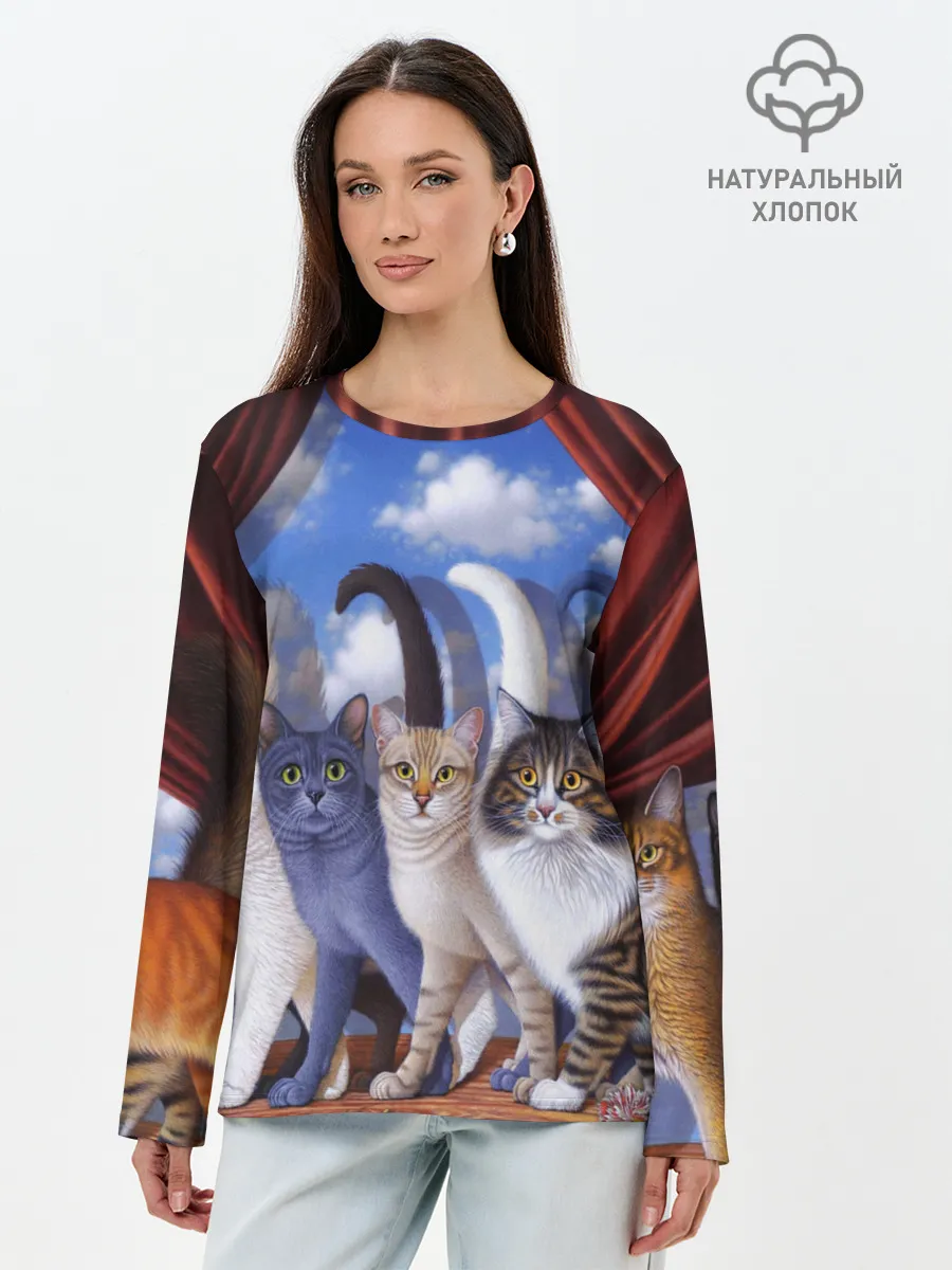 Лонгслив женский. Хлопок / Коты