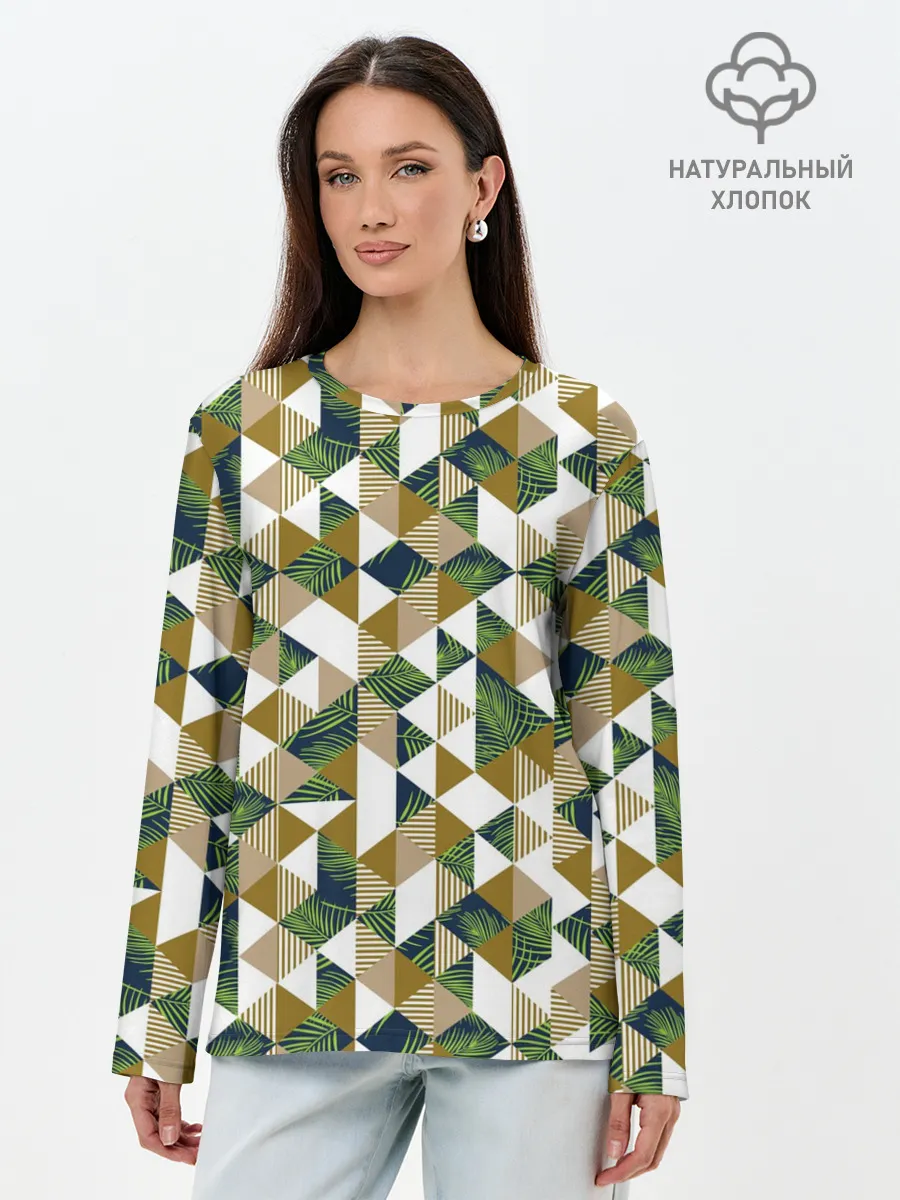 Лонгслив женский. Хлопок / Хипстерские треугольники