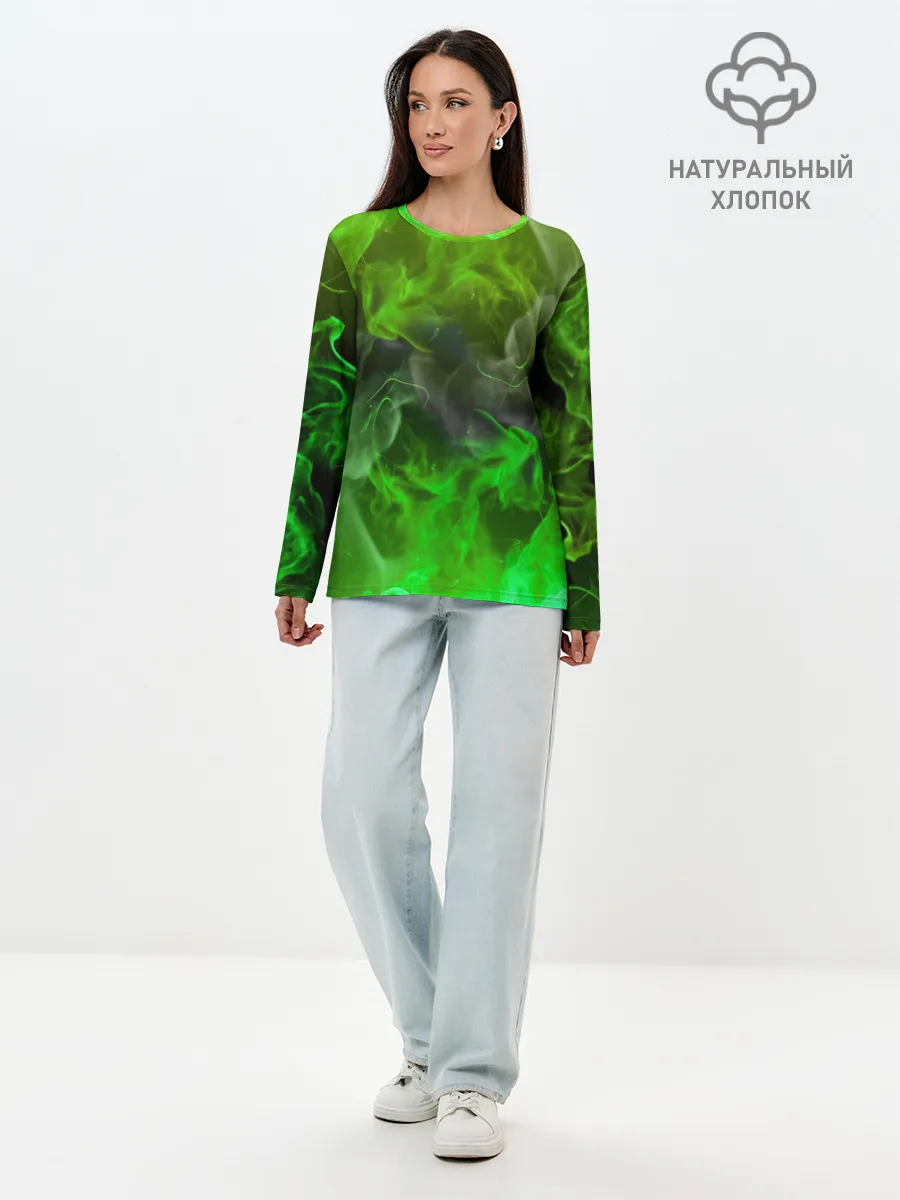 Лонгслив женский. Хлопок / ЗЕЛЁНЫЙ ОГОНЬ