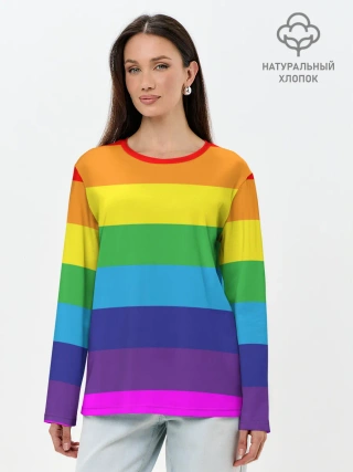Лонгслив женский. Хлопок / ЦВЕТНЫЕ ЛИНИИ