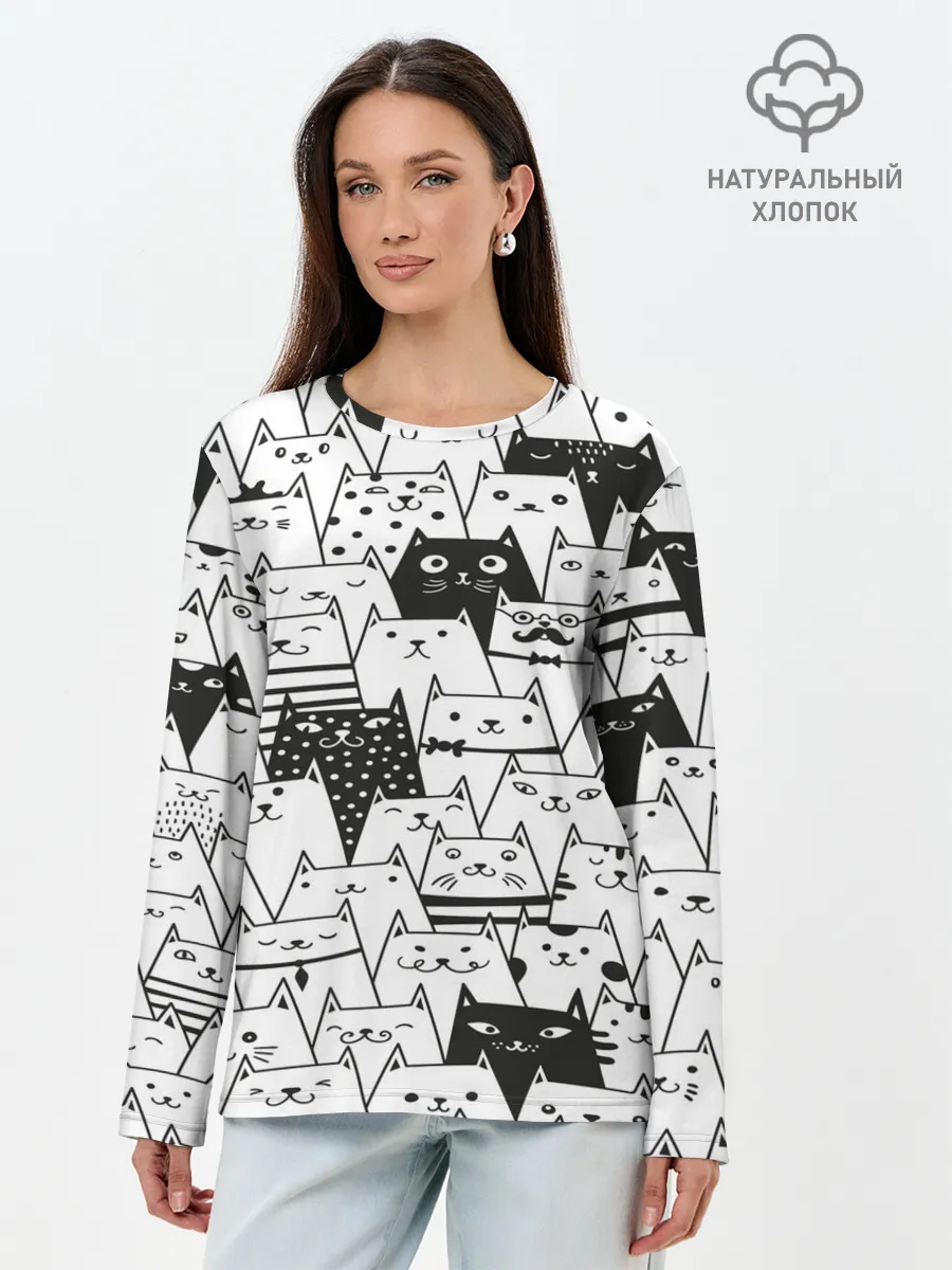 Лонгслив женский. Хлопок / КОТЫ WHITE